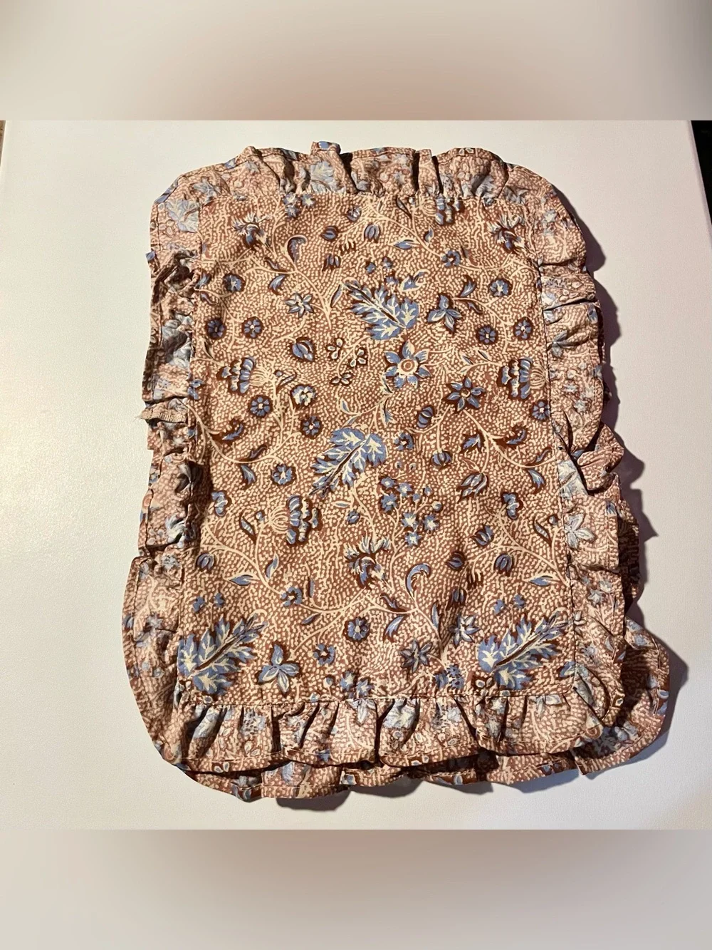 NWT Threshold 2pc Floral Block Print Ruffle Placemats Set Cottagecore Brown Blue